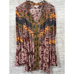Umgee Multicolor Bell Sleeve V-Neck Tunic Top Size Large
